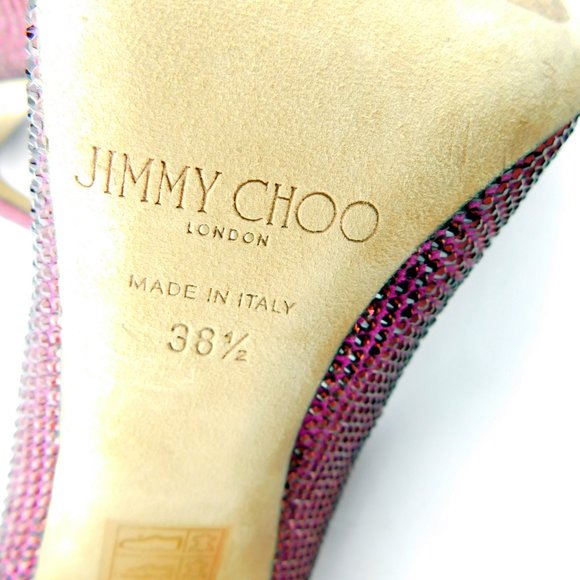 JIMMY CHOO Jazzberry Fuchsia Purple Sparkle Crystal Encrusted Heel Pumps 38.5 - Picture 8 of 12